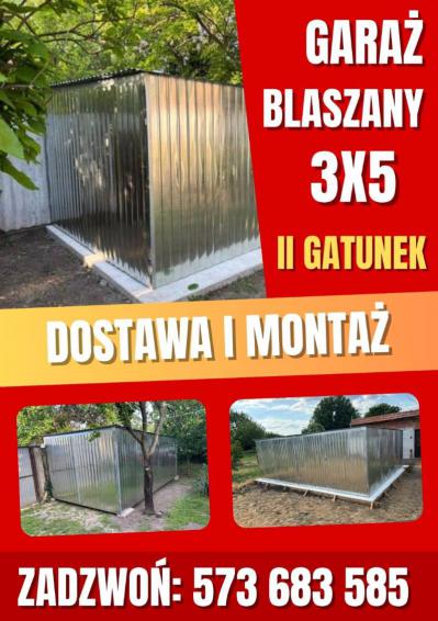 Garaż blaszany 3x5 II gatunek jednospadowy  