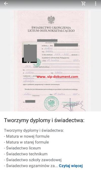 Kup świadectwo maturę dyplom polskie szkoły i ucze