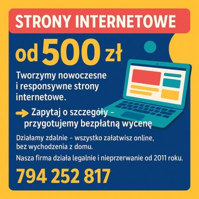Strona internetowa od 500 PLN z mocną promocją 