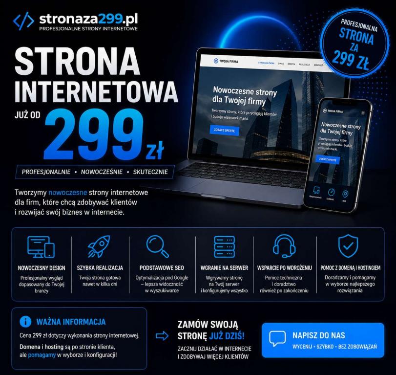 Strona internetowa za 299 zł | Faktura